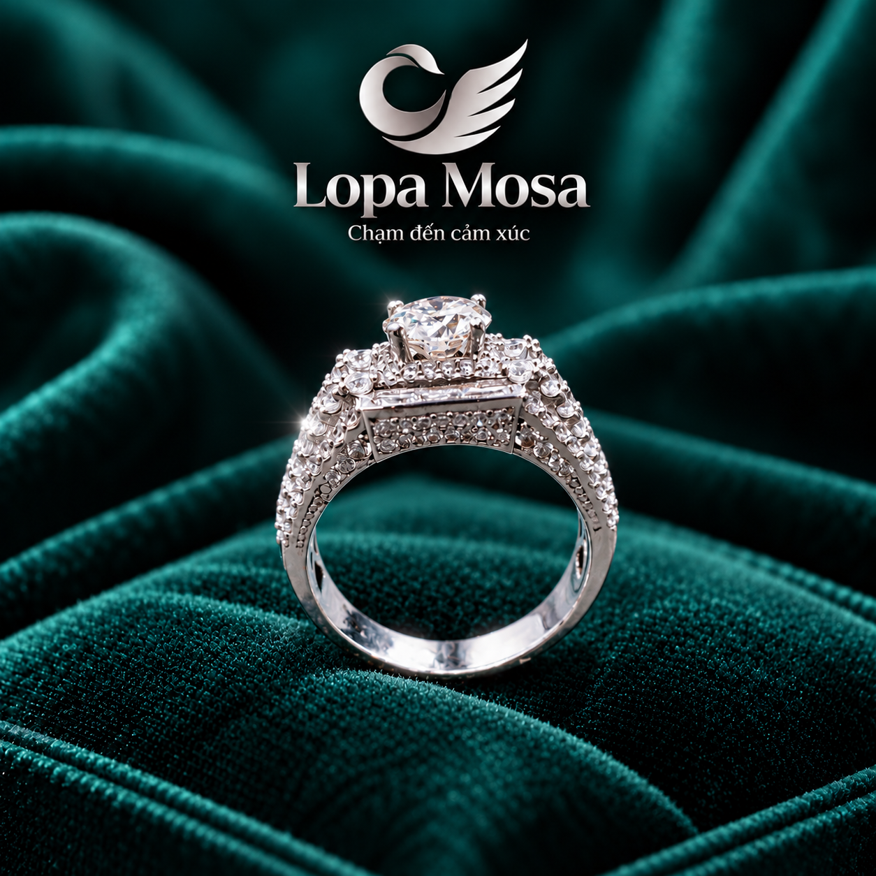 Nhẫn Nam Bạc 925 Chủ Moissanite 6.8mm LOPA MOSA RM0207 Màu Trắng