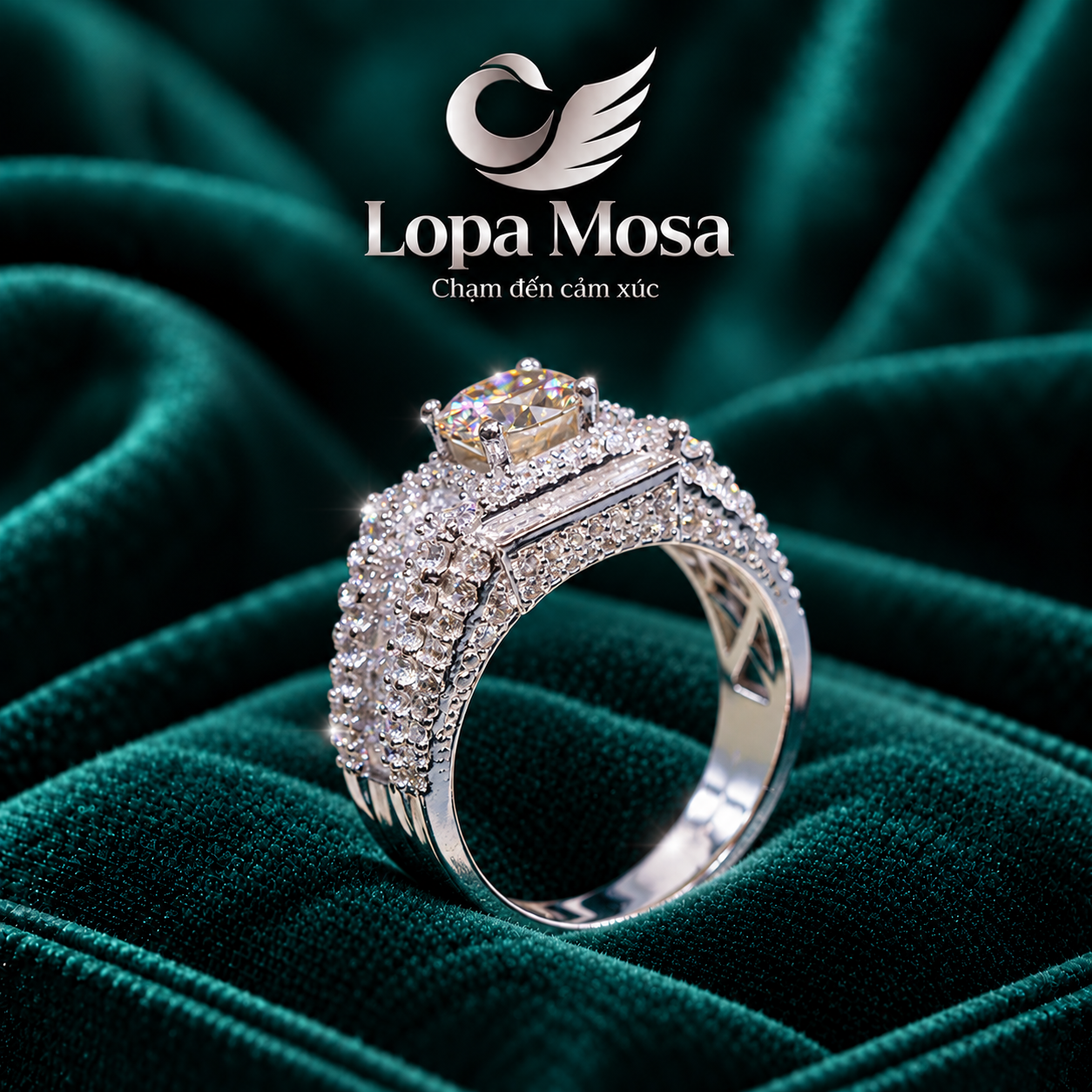 Nhẫn Nam Bạc 925 Chủ Moissanite 6.8mm LOPA MOSA RM0207 Màu Trà