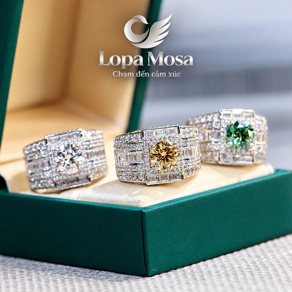 Nhẫn Nam Bạc 925 Chủ Moissanite 8mm LOPA MOSA RM0207 Màu Xanh Lá - ảnh 2