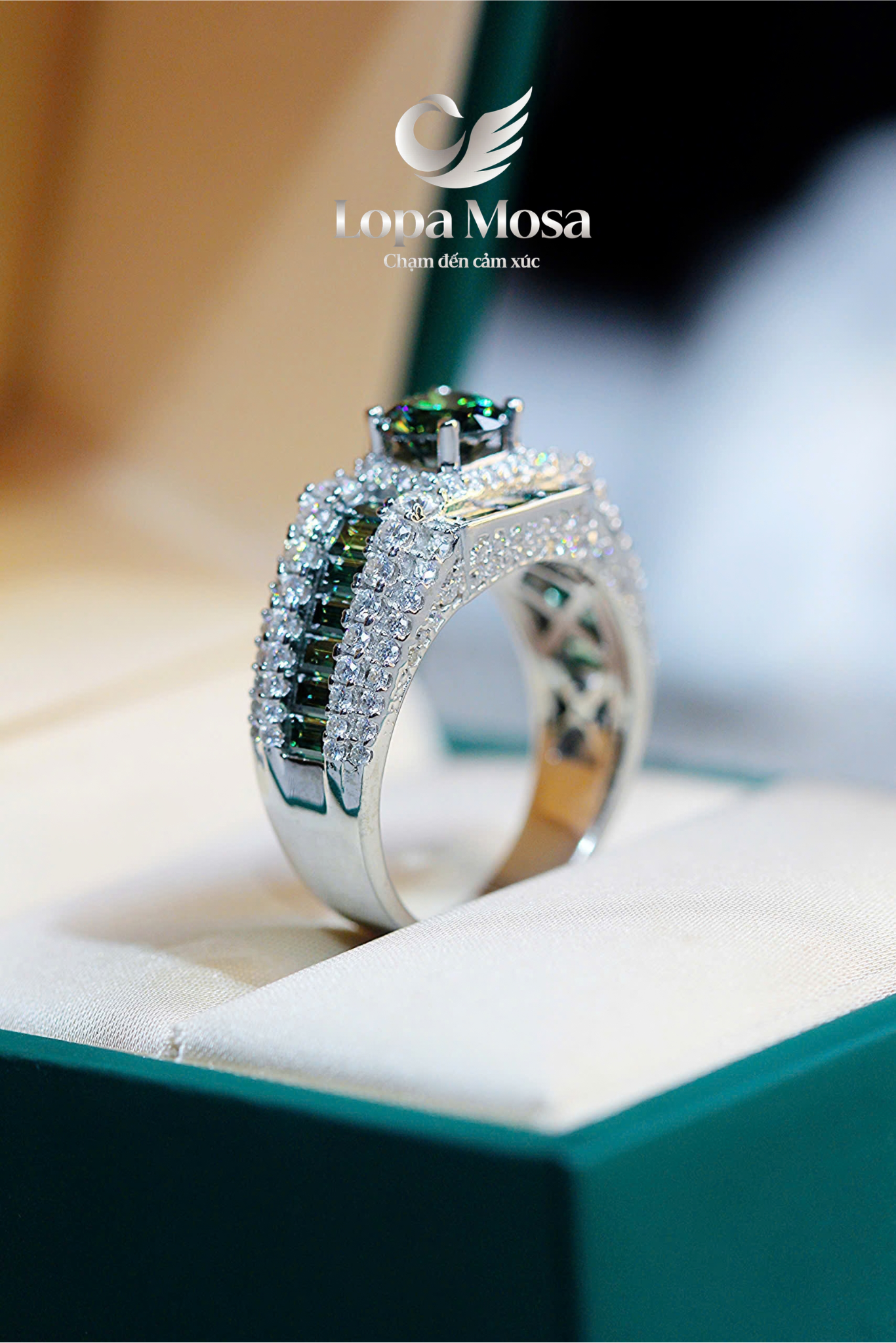 Nhẫn Nam Bạc 925 Đính Moissanite 6.8mm LOPA MOSA RM0207 Màu Xanh Lá - ảnh 3