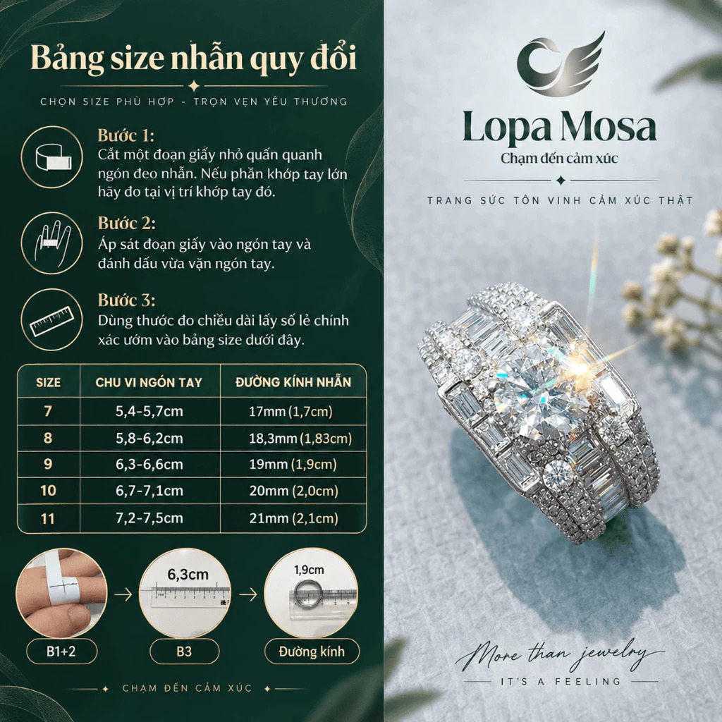 Nhẫn Nam Bạc 925 Chủ Moissanite 6.8mm LOPA MOSA RM0207 Màu Trắng - ảnh 2
